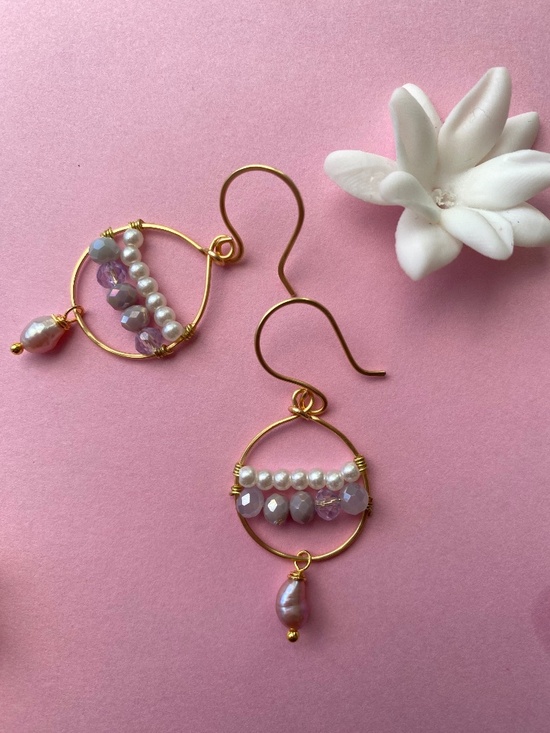 Hand Crafted Jewelry - Handmade Hoop Earrings with Freshwater Pearl